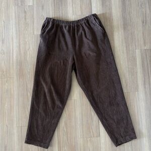 Lands End Pants Brown Velour Pull On Elastic Waist Lounge Casual Womens LP 14/16